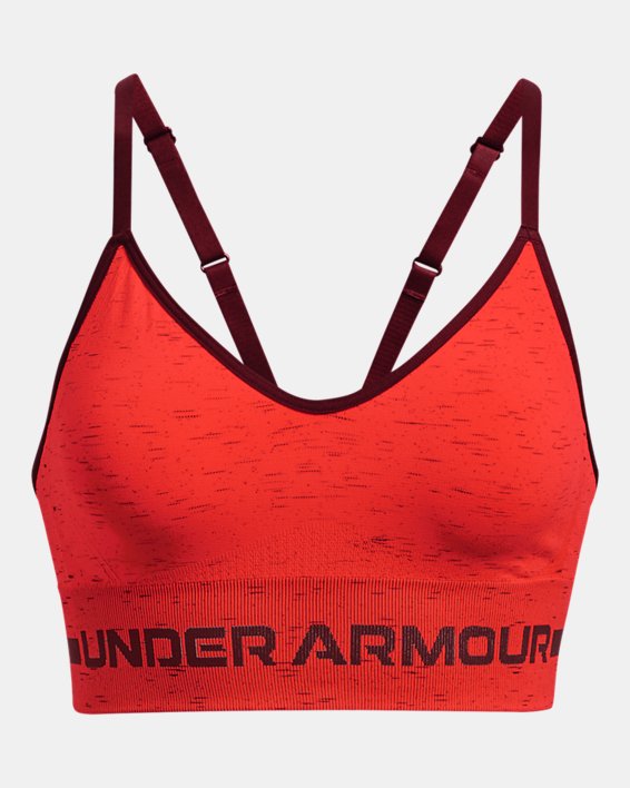 Damen UA Seamless Low Long Heather Sport-BH, Red, pdpMainDesktop image number 4